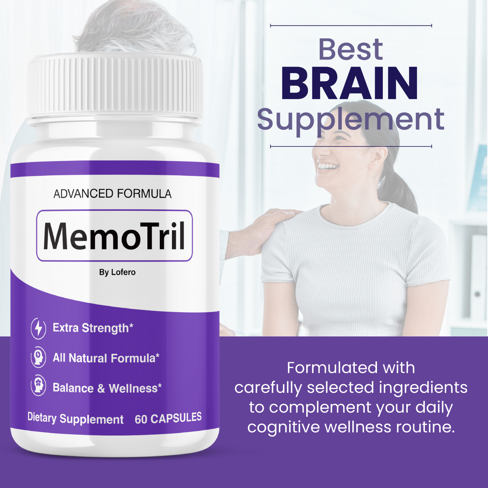 Memo Tril Nootropic Natural Formula Brain Supplement, MemoTril Pills (60Ct)