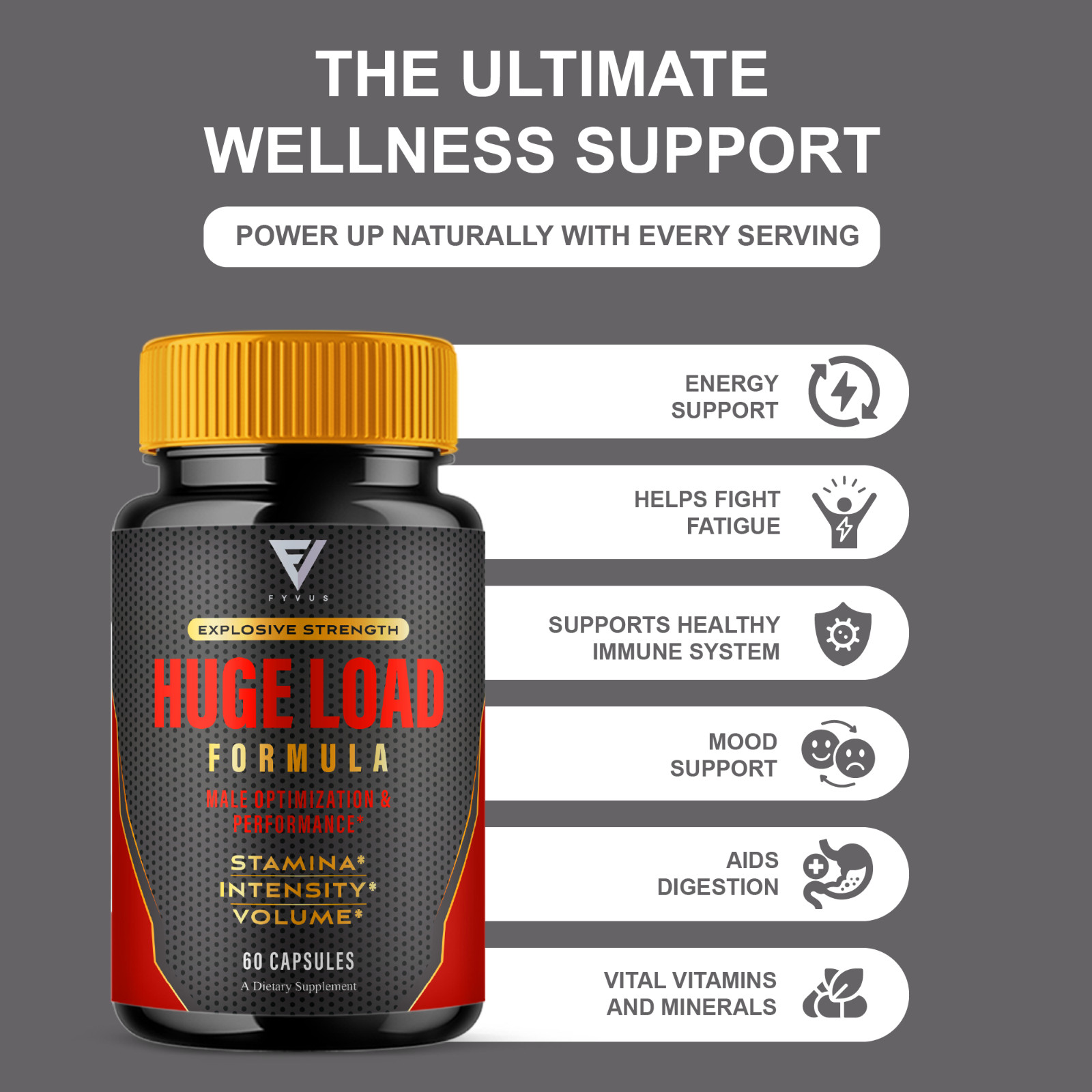 (5 Pack) Huge Load Advanced Formula, HugeLoad Male Support Pills (300 Capsules)
