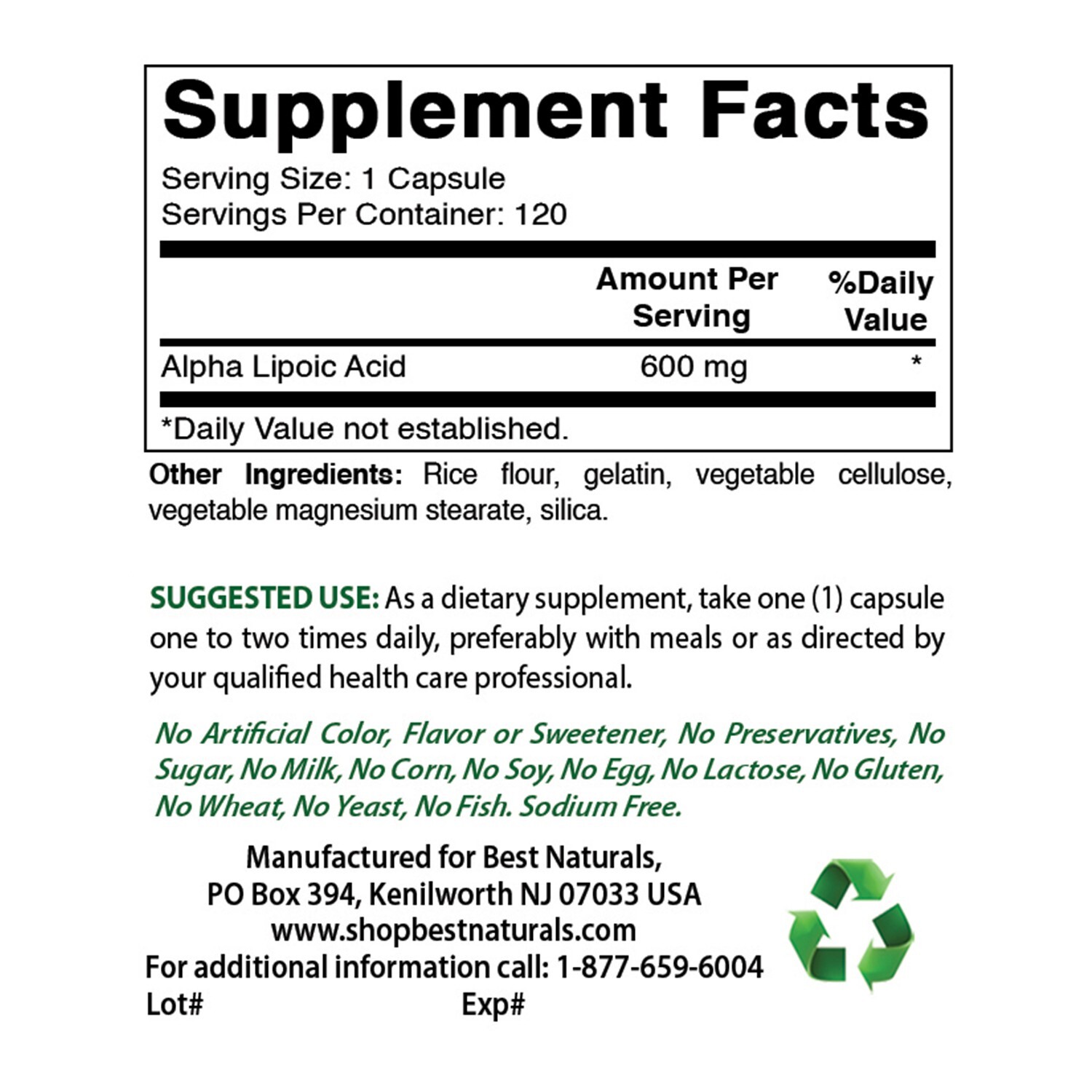 Best Naturals alpha lipoic acid 600 mg 120 Count – Powerful Antioxidant