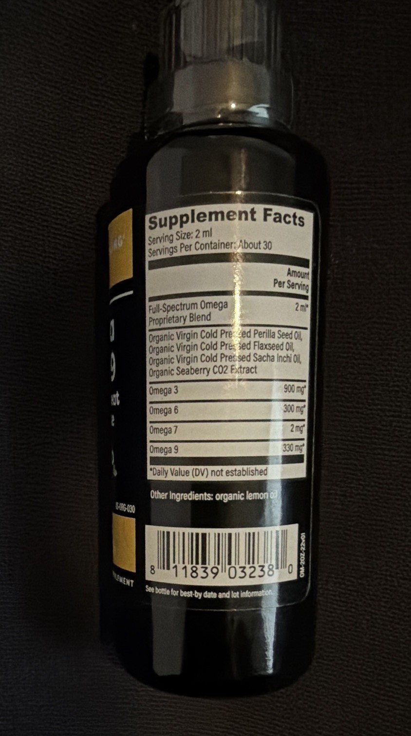 Global Healing Vegan Omega 3-6-7-9 Liquid Drops Lemon USDA Organic 2 fl oz
