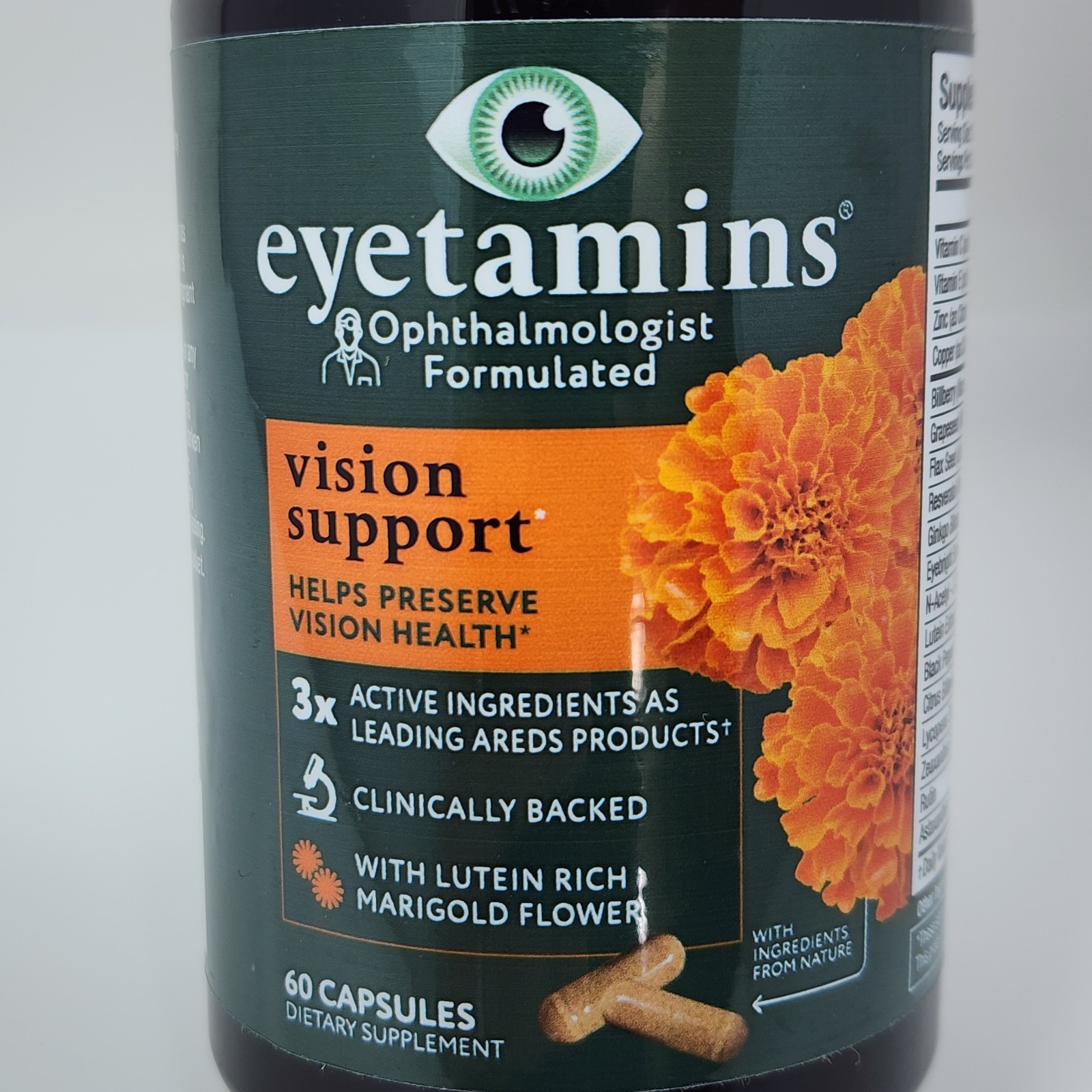 Eyetamins Vision Support with Lutein Rich Marigold Flower, 60 Capsules Exp 02/27
