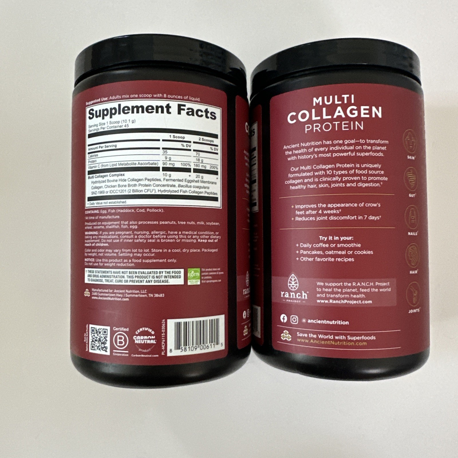 (2) Ancient Nutrition Collagen Powder Protein with Probiotics 16oz Exp. 04/28
