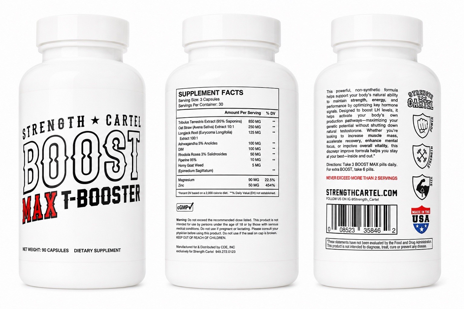 Strength Cartel Boost Max T-Booster Testosterone Support 90 Capsules USA
