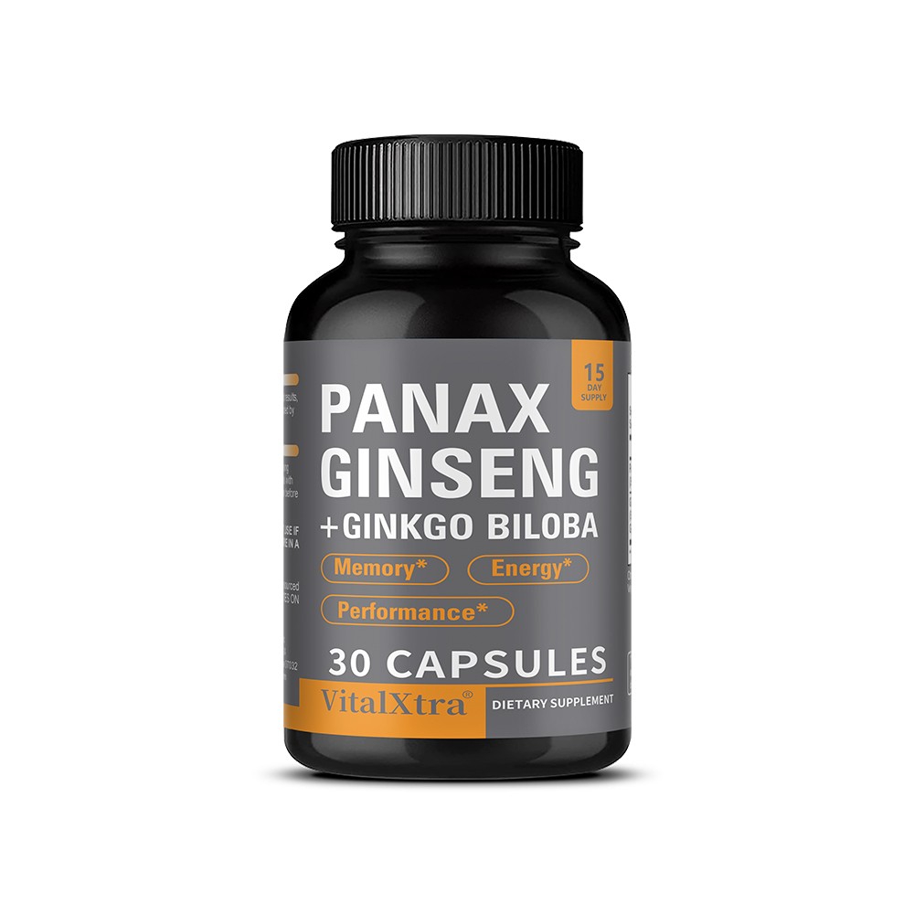 Panax Ginsen 945mg+Ginkgo Biloba 50mg Capsules – Boosts Energy, Focus, Memory