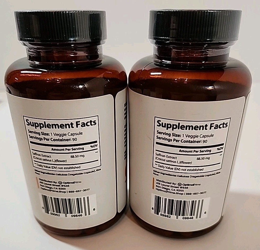 LOT OF 2 Optimal Prime Saffron Extract Dietary Supplements 90 Ct Ea Mood Energy