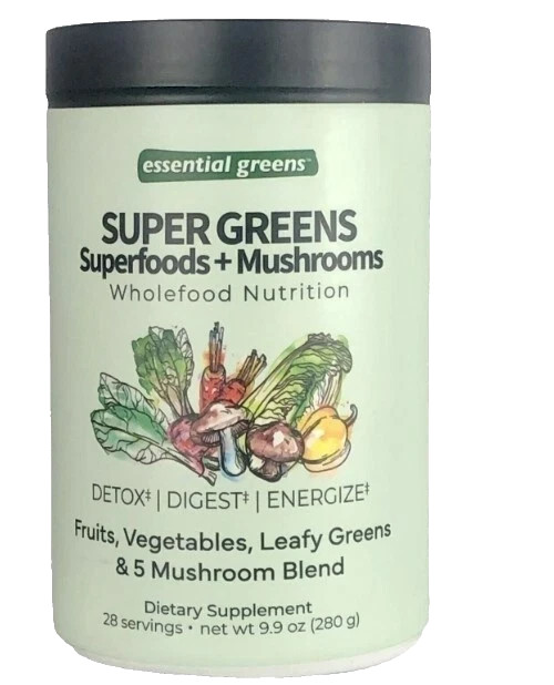 Essential Greens Super Greens Superfoods + Mushrooms Detox Digest energize