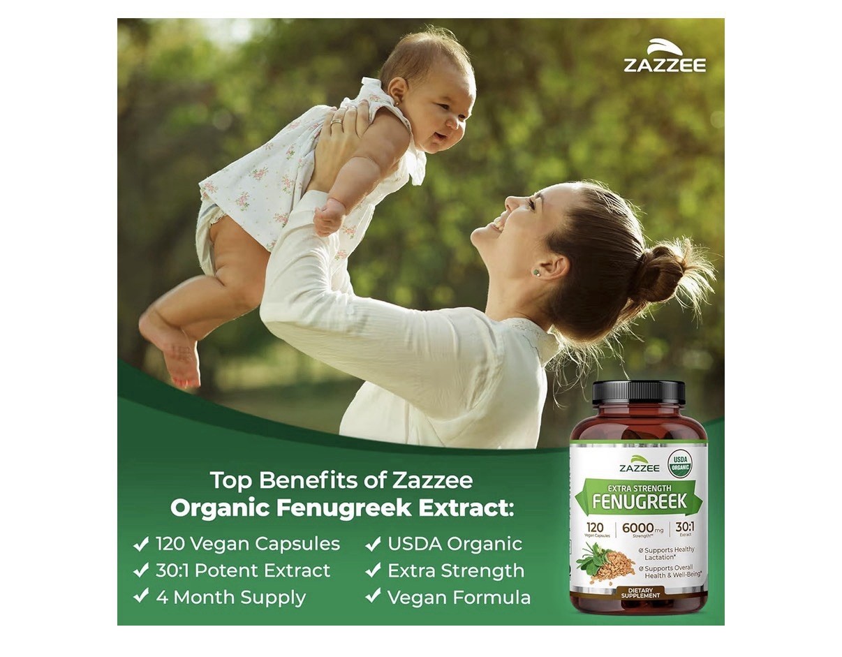 Zazzee Fenugreek Extra Strength Healthy Lactation Overall Health Wellbeing 120ca