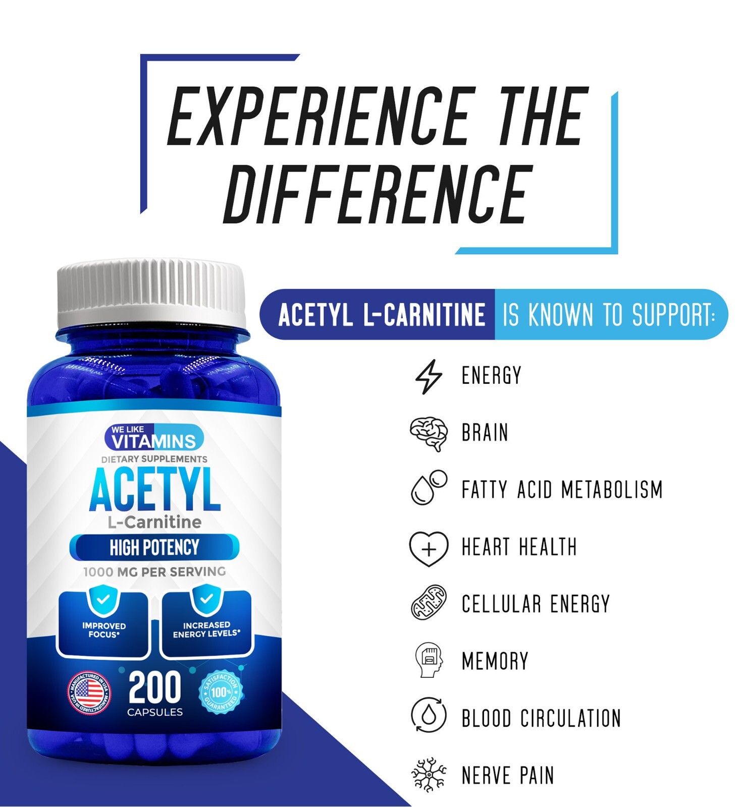 Acetyl L-Carnitine 1000mg Capsules – 200 We Like Vitamins