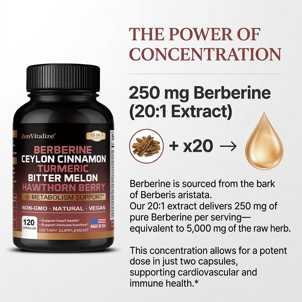 Berberin 30/60/120 Caps,plus 14 Botanical Extracts for Cardiovascular Health