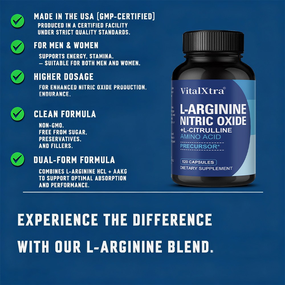 L Arginine Nitric Oxide L Citrulline Supplements Muscle Health 30-120 Capsules