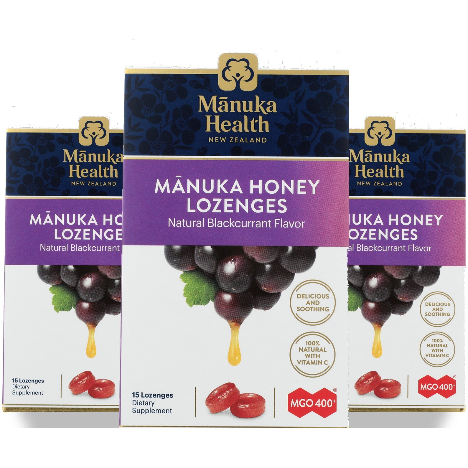 Manuka Health Honey Lozenges Blackcurrant 15 Count Ct 3 Pack