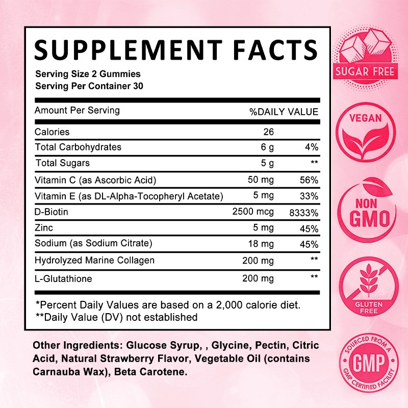 Glutathione Collagen Gummies-With Vitamin C & Biotin,for Radiant Skin&Anti-Aging