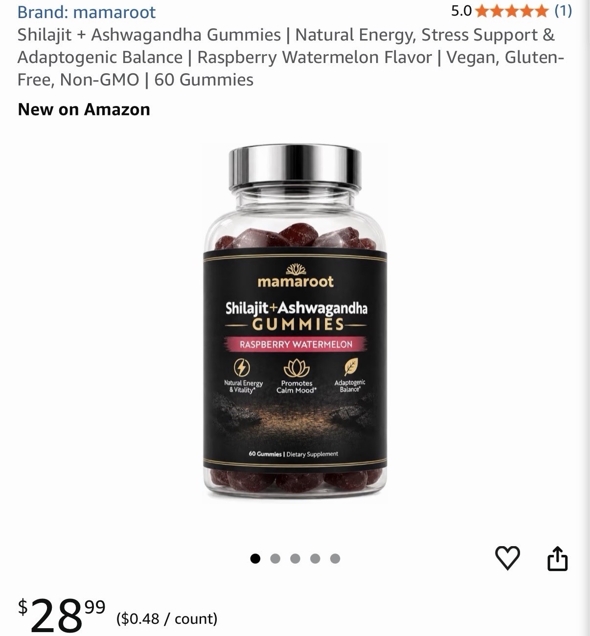Shilajit + Ashwagandha Gummies 60ct Vegan Non-GMO Raspberry Watermelon exp 01/28