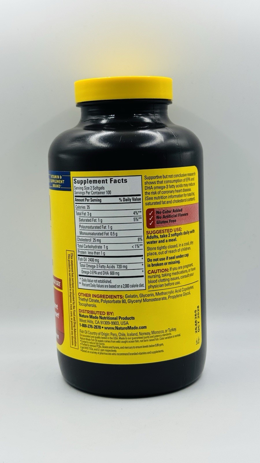 Nature Made Burp-Less Fish Oil 1200mg 200 Softgels Ex 10/2028