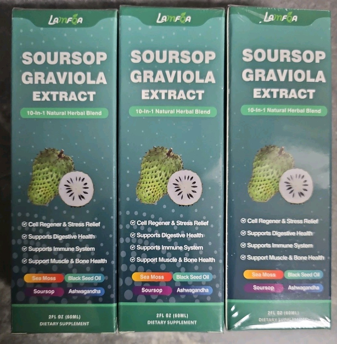 3 Pack Soursop Graviola Extract 10-in-1 Natural Herbal Blend Liquid, 2 fl oz