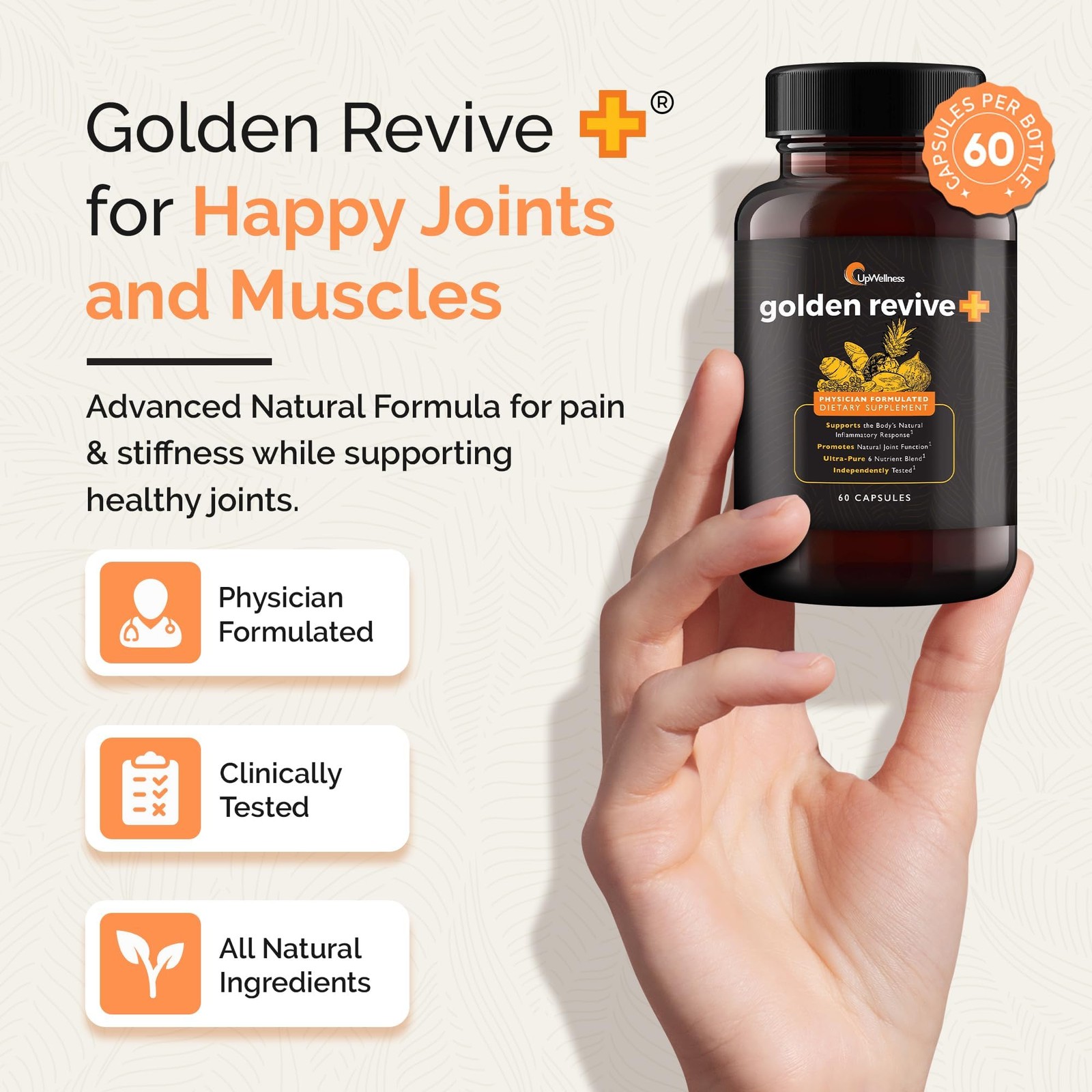 UpWellness Golden Revive + Joint Support Supplement 60 Count (Pack of 1)