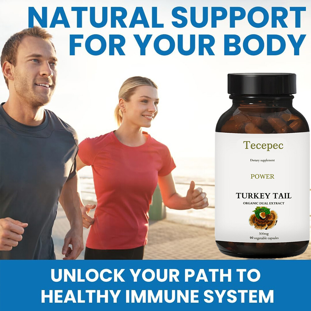 Turkey Tail Mushroom Capsules 500mg, Organic Dual Extract, Digestive Health