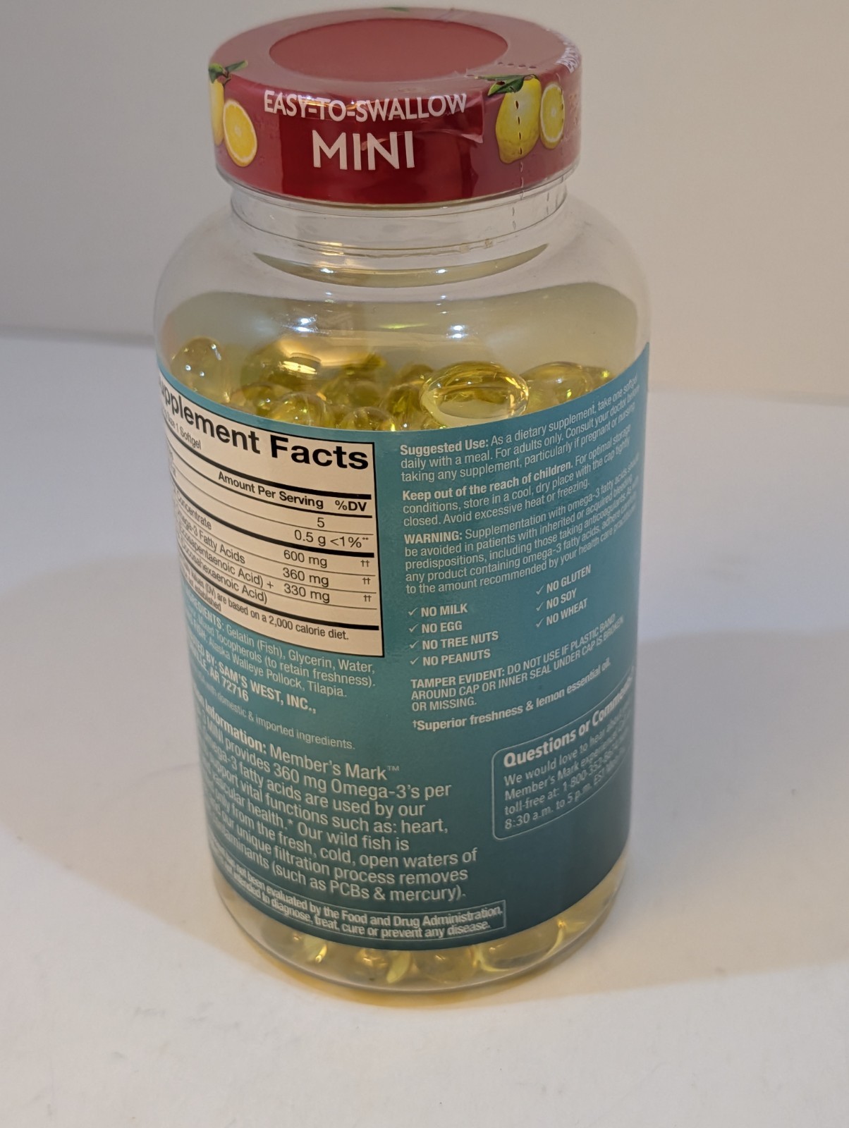 Member’s Mark Omega-3 Mini Fish Oil 360mg Softgels 300 Count Heart