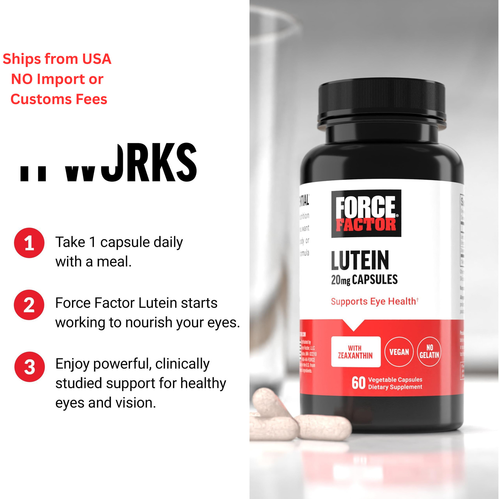 Force Factor Lutein and Zeaxanthin Supplements, 60 Count (Pack of 1),