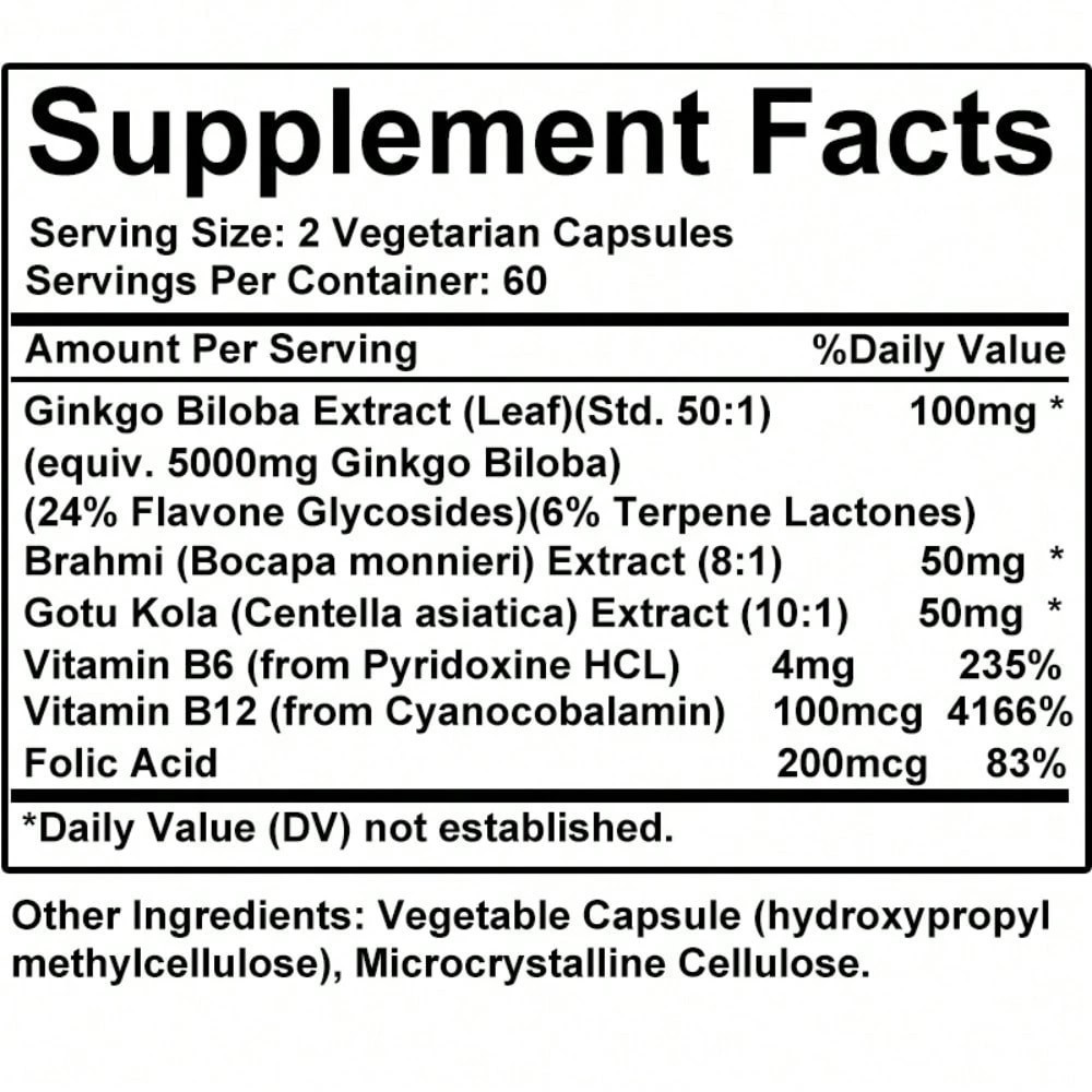 Ginkgo Biloba Extract Folate B12 Capsules 120 Count Adult Daily Formula