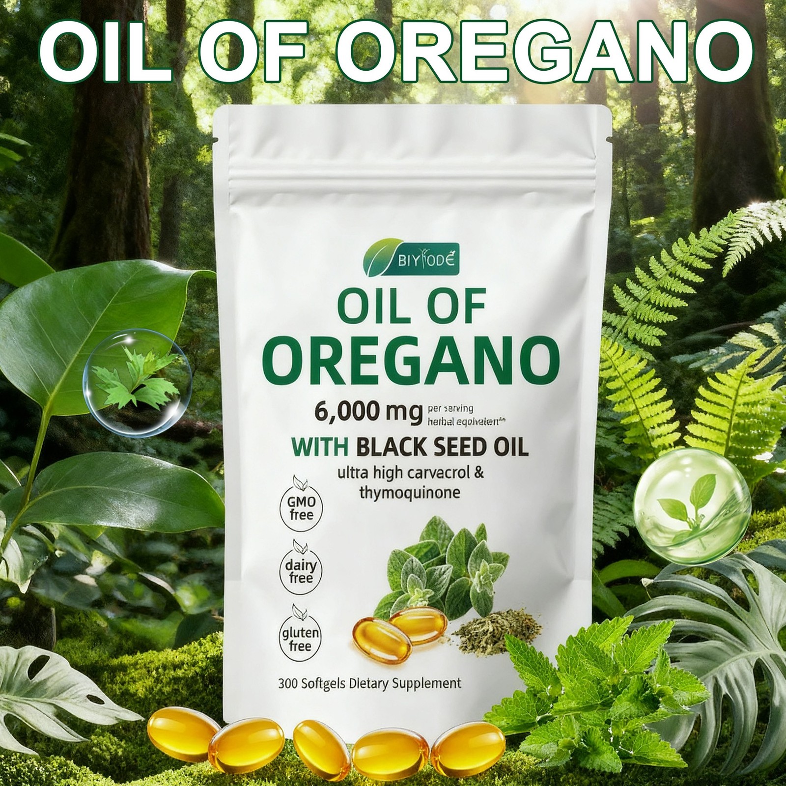 Oil of Oregano Softgels w/Black Seed –6000mg High Potency –900 Count (Pack of 3)