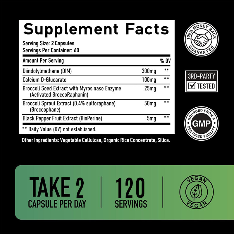DIM(Diindolylmethane) 300mg-with Black Pepper-Premium Hormonal Support Formula