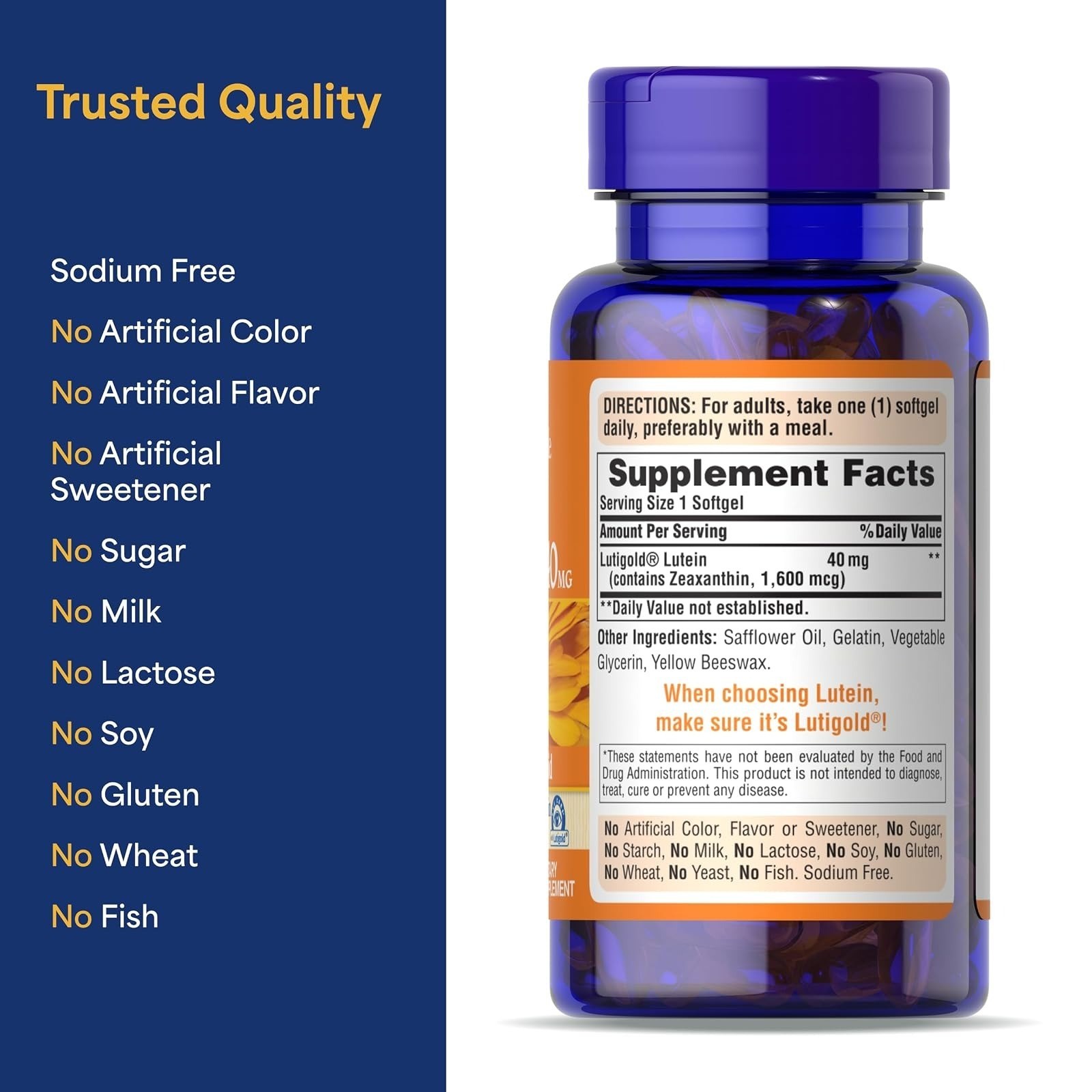 Puritan’s Pride Lutigold Lutein 40mg with Zeaxanthin 60 Softgels Eye Health