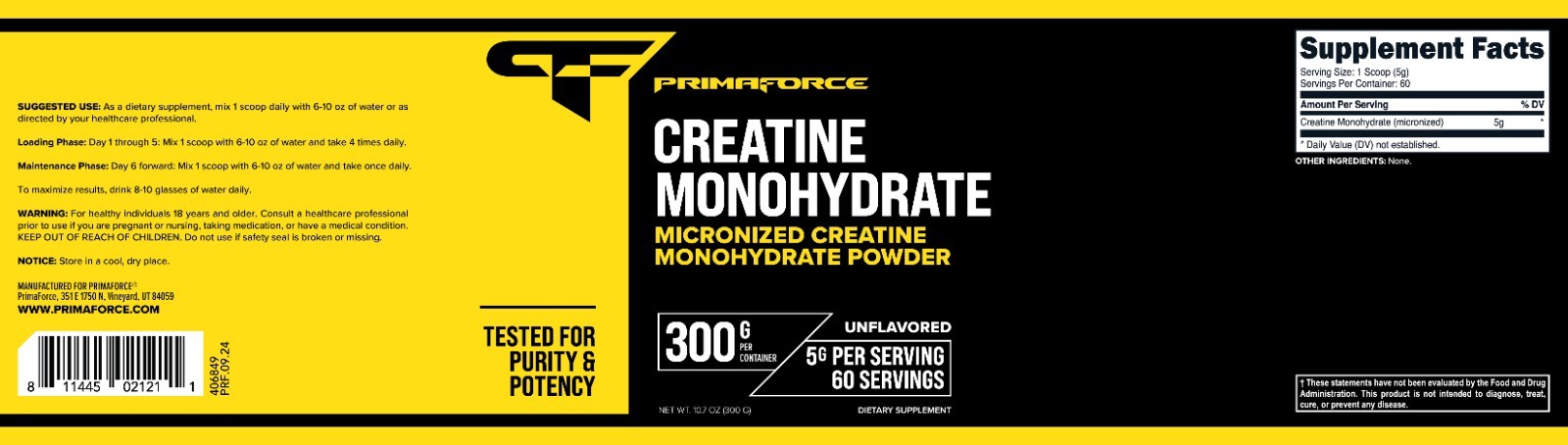 PrimaForce Creatine Monohydrate Powder (300g) Unflavored – Workout Supplement