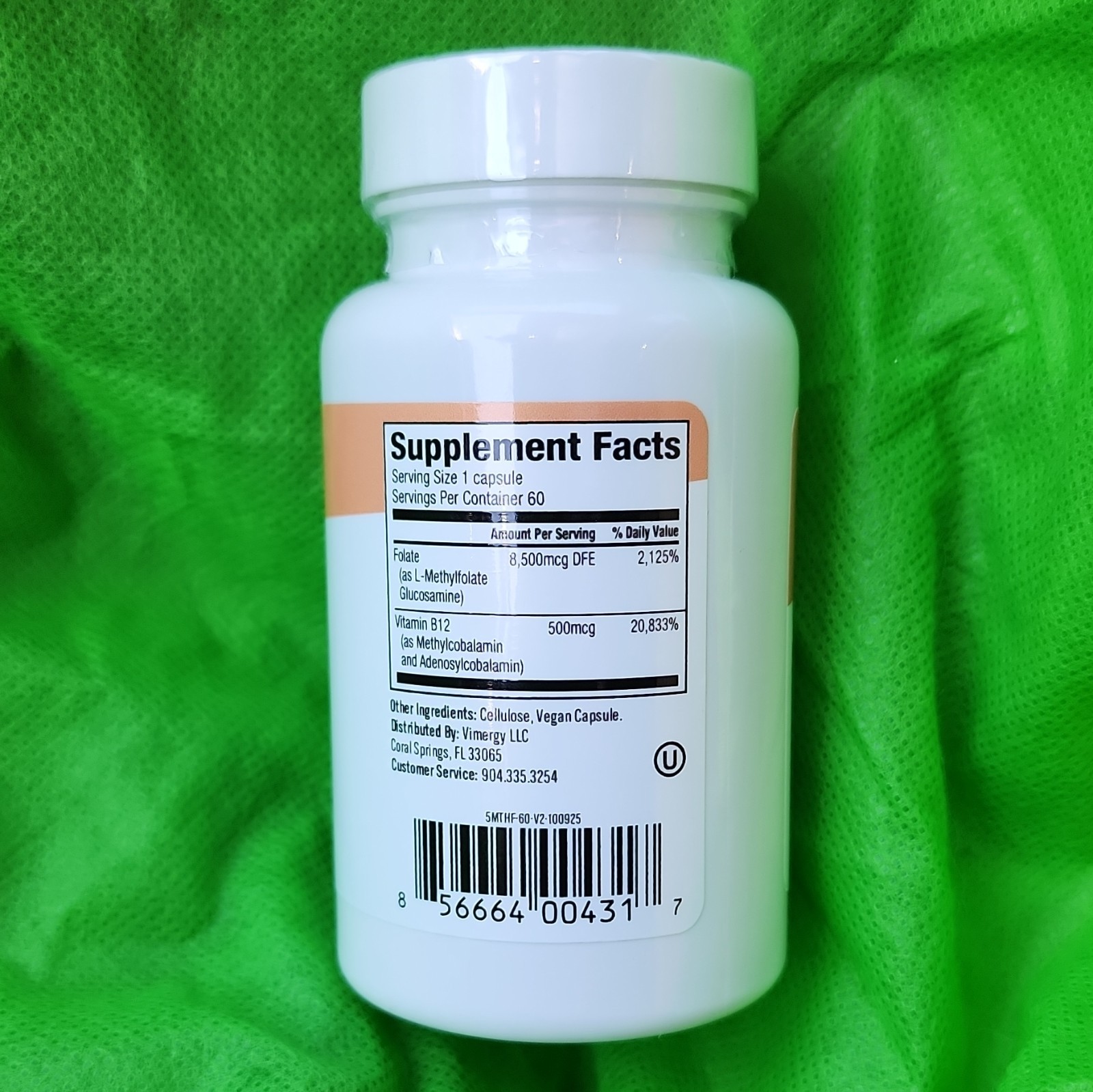 Vimergy 5-MTHF Methylfolate + Methylated B12 Vegan Capsules 60 Ct Unflavored