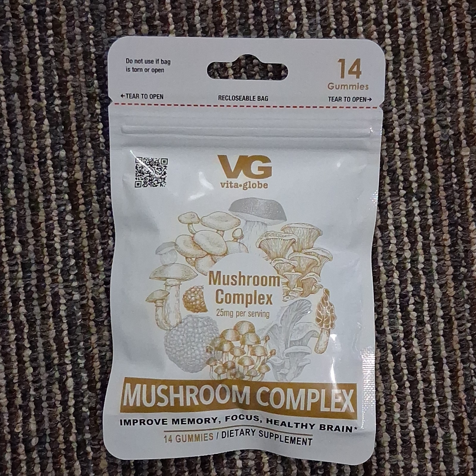 vita-globe Mushroom Complex Gummies 14ct 25mg Memory Focus Brain Support