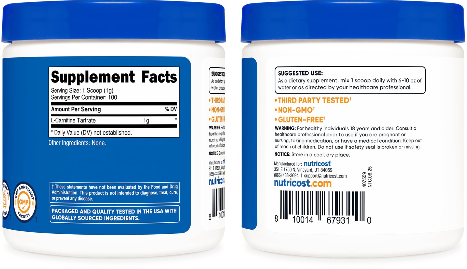 Nutricost L-Carnitine Tartrate Powder (100 Grams) 3.53 Ounce (Pack of 1), Red