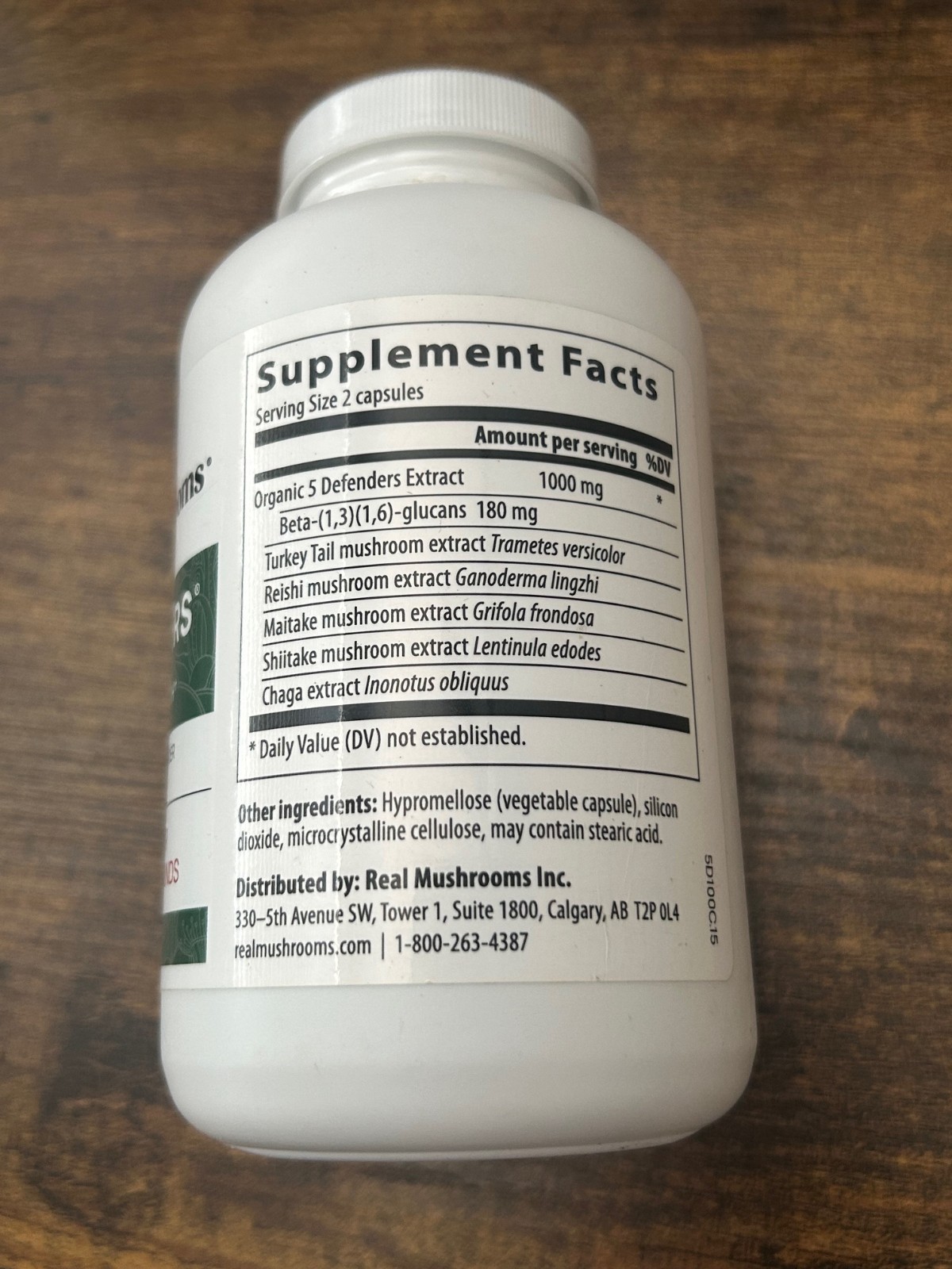 Real Mushrooms 5 Defenders®, Mushroom Extract Powder, 200 Capsules EXP 10/27