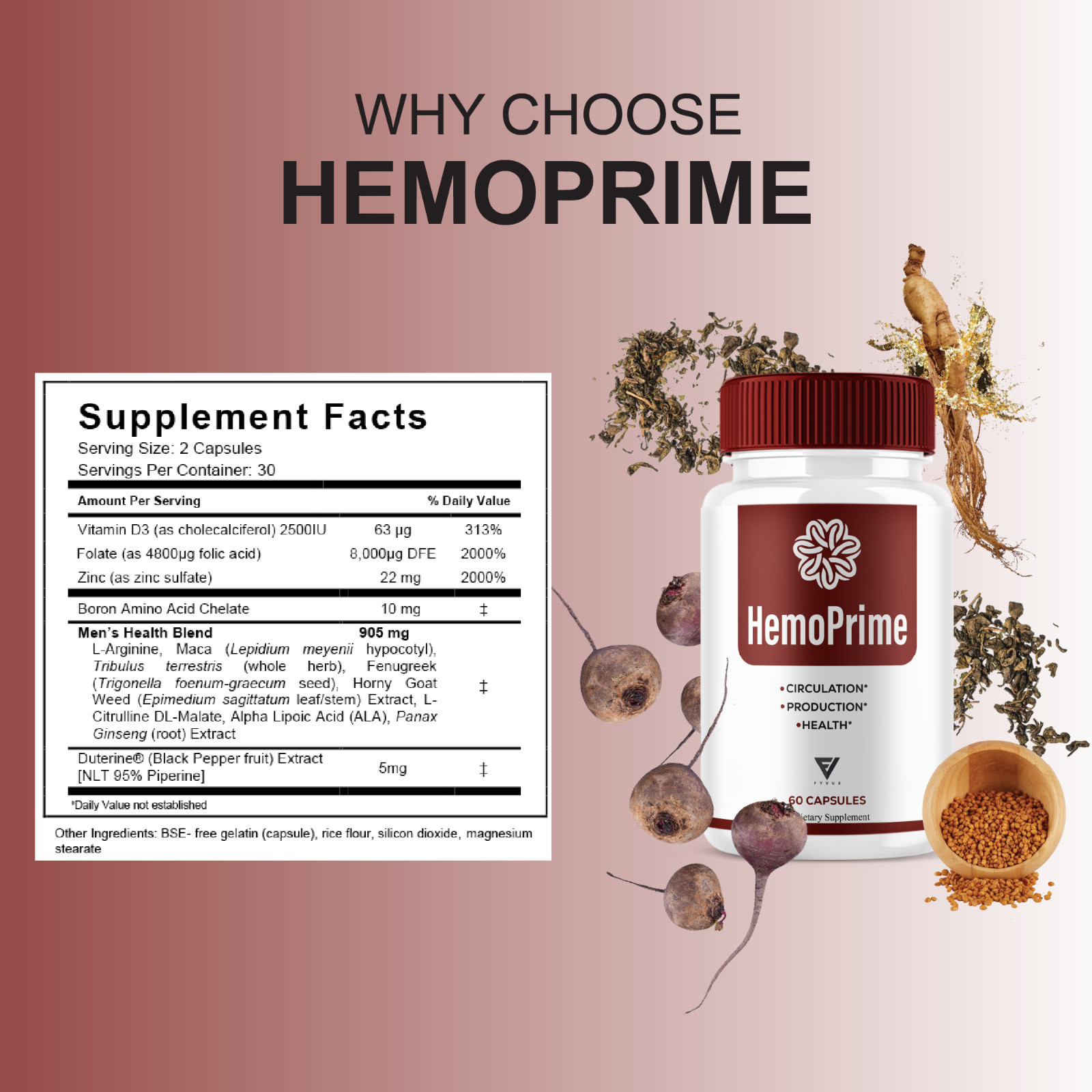 HemoPrime Male Performance, Hemo Prime Support (60 Capsules)