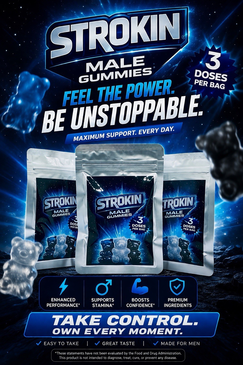 Male Enhancement Gummies for Men Energy Support 10 Pack Performance STROKIN