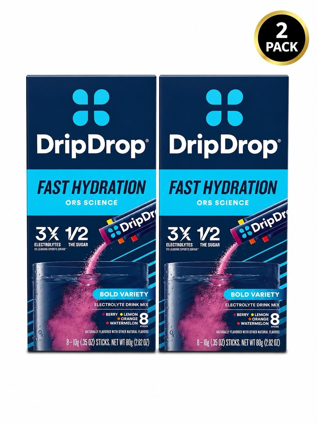 (2 Pack) DripDrop Electrolyte Drink Mix Variety Pack 8 Count Each Exp:06-28+ M33