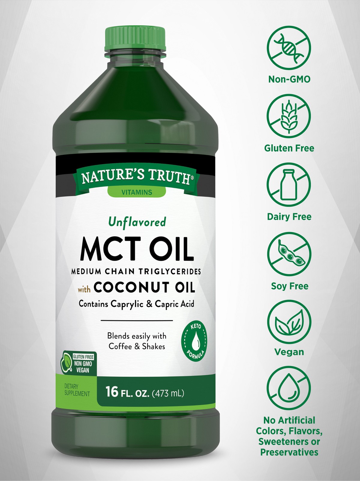 MCT Oil Liquid 16 Fl Oz with Coconut Oil | Keto, Unflavored | by Nature’s Truth