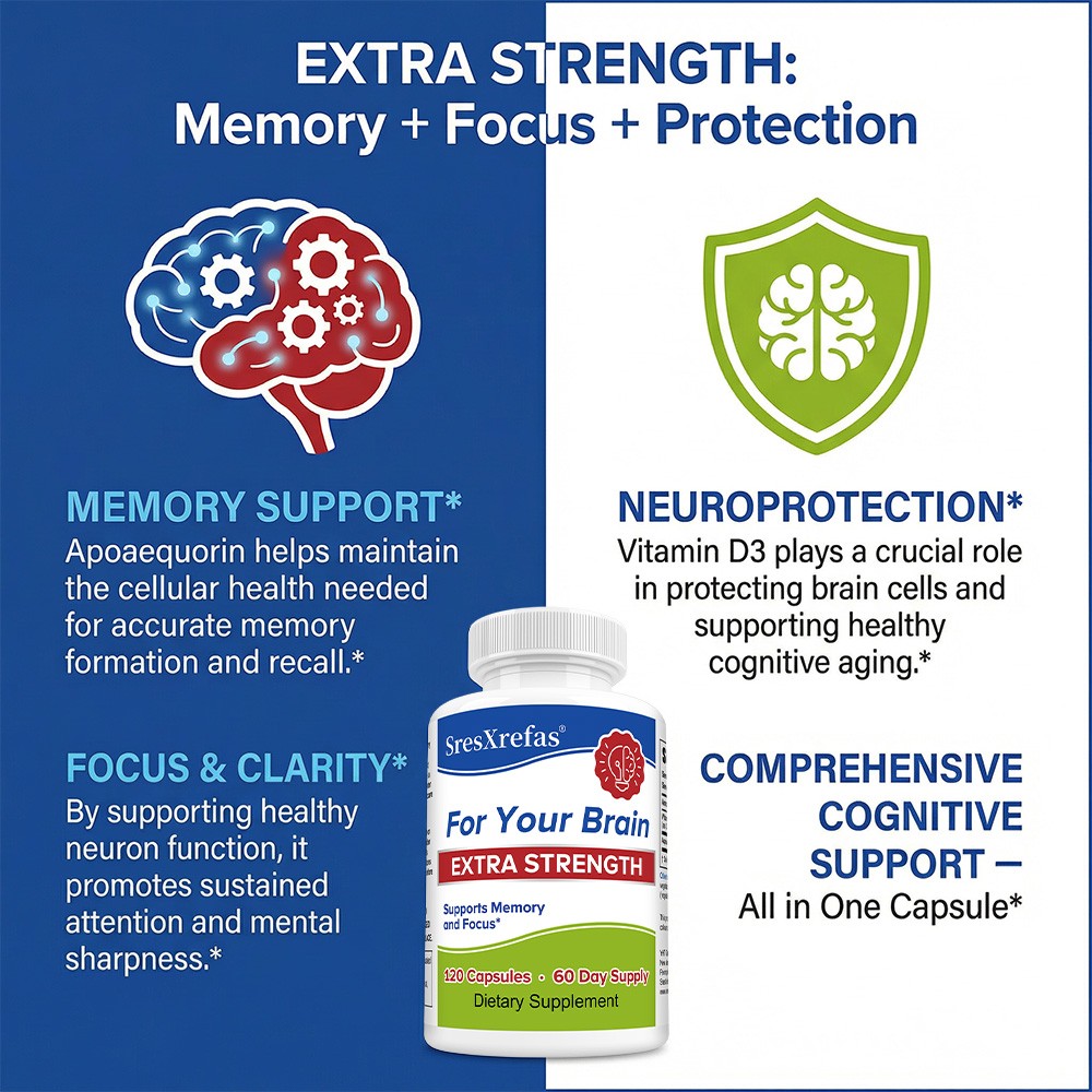 Brain Support Capsules-20mg Apoaequorin + Vitamin D3 for Memory&Focus 30~120Caps