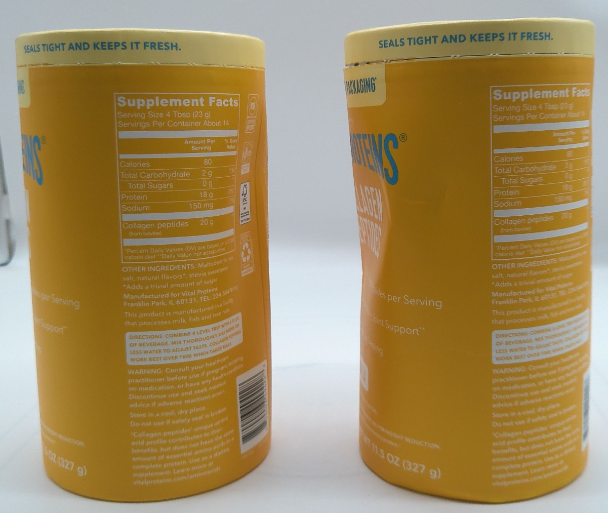 2Pk- Vital Proteins Collagen Peptides Vanilla, 11.5 Oz. Each, Exp. 10/27+