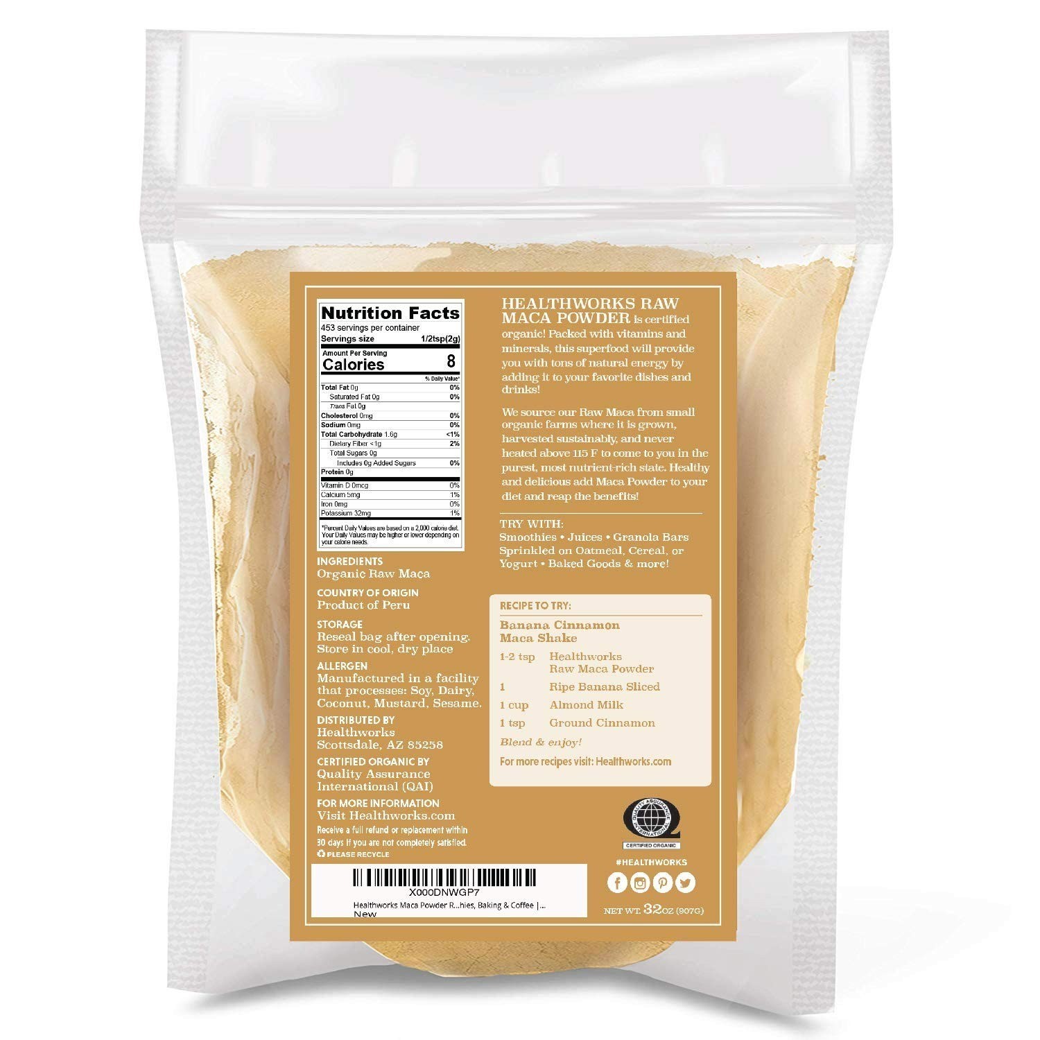 Organic Maca Powder Raw 32 Oz – Keto Vegan Non-GMO Superfood