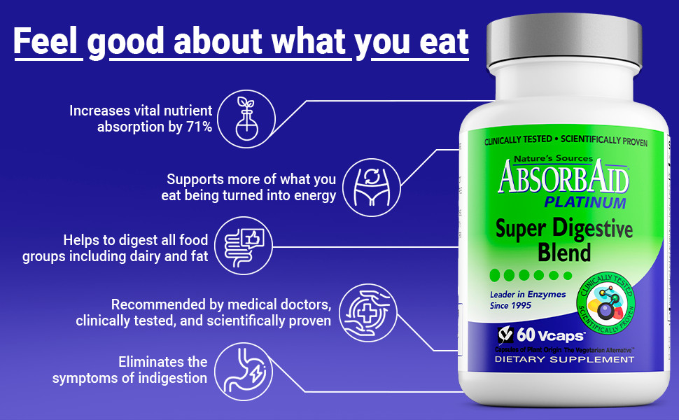 AbsorbAid PLATINUM 60 Digestive Enzymes & Probiotics – 60 Vegetarian Capsules