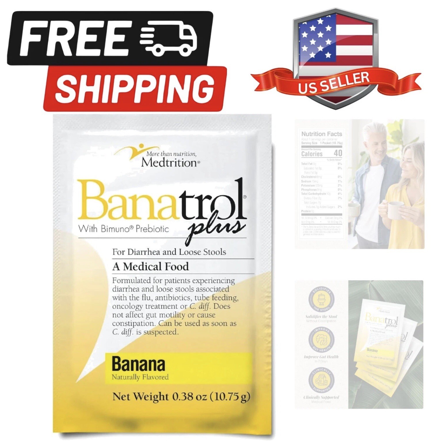 15 Pack Banatrol Plus Oral Supplement Banana Flavor Powder Packet