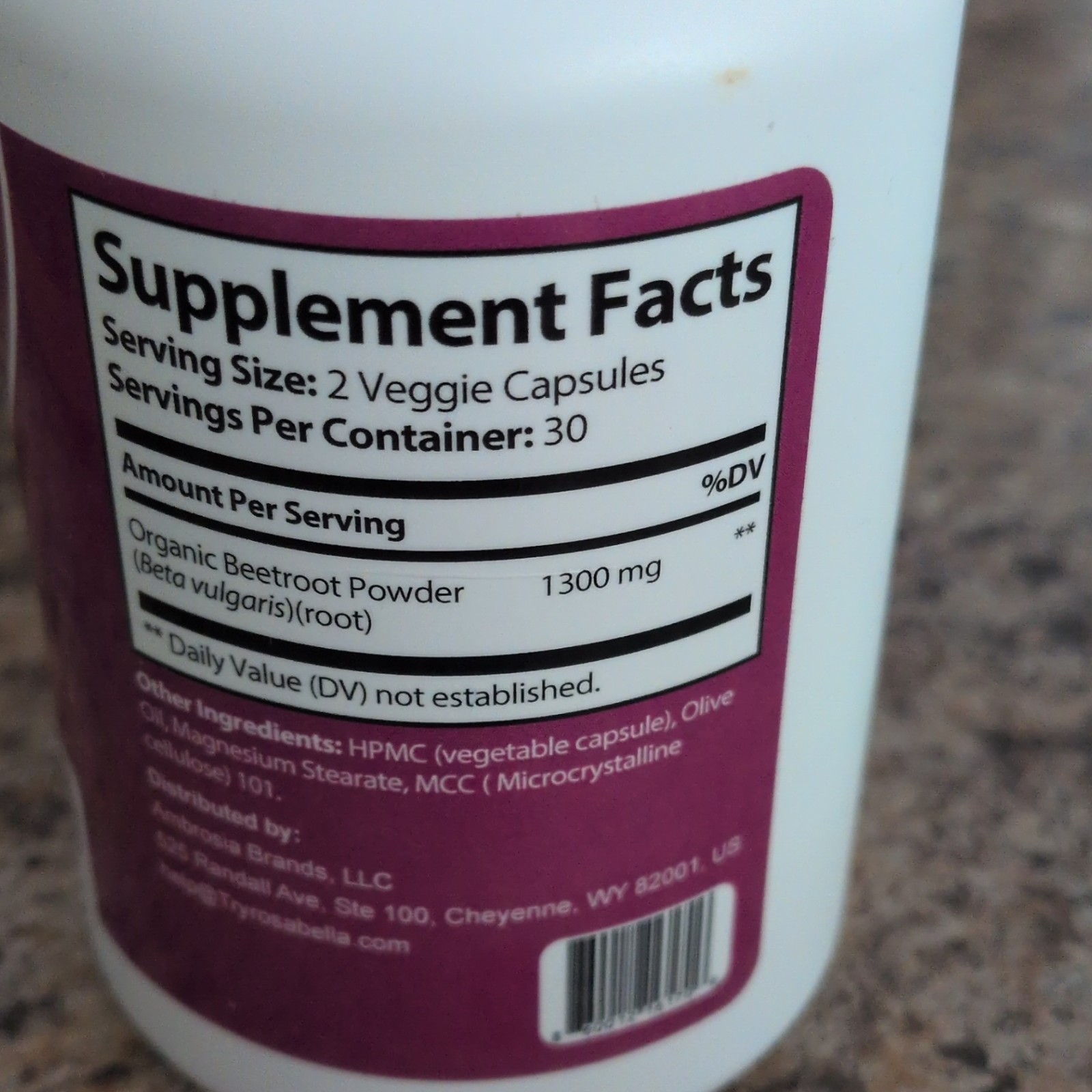 Rosabella Organic Beetroot 1300mg Capsules 60 Ct GMP Athletic Performance