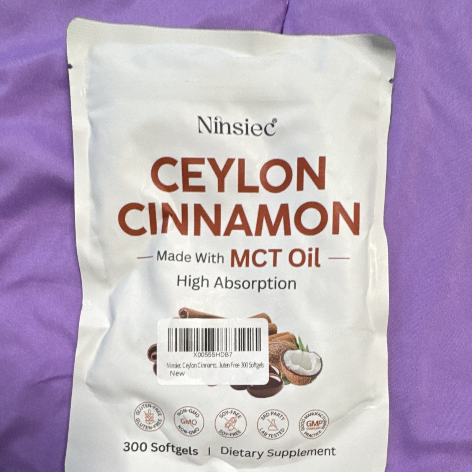 Ninsiec Ceylon Cinnamon Extract + MCT Oil Softgels 300 Antioxidant Non-GMO