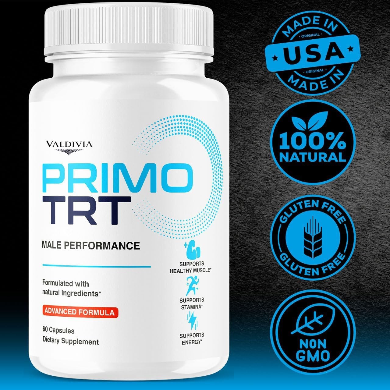 Valdivia PrimoT Pro 60 Capsules Men’s Health Supplement Made in USA Male Support