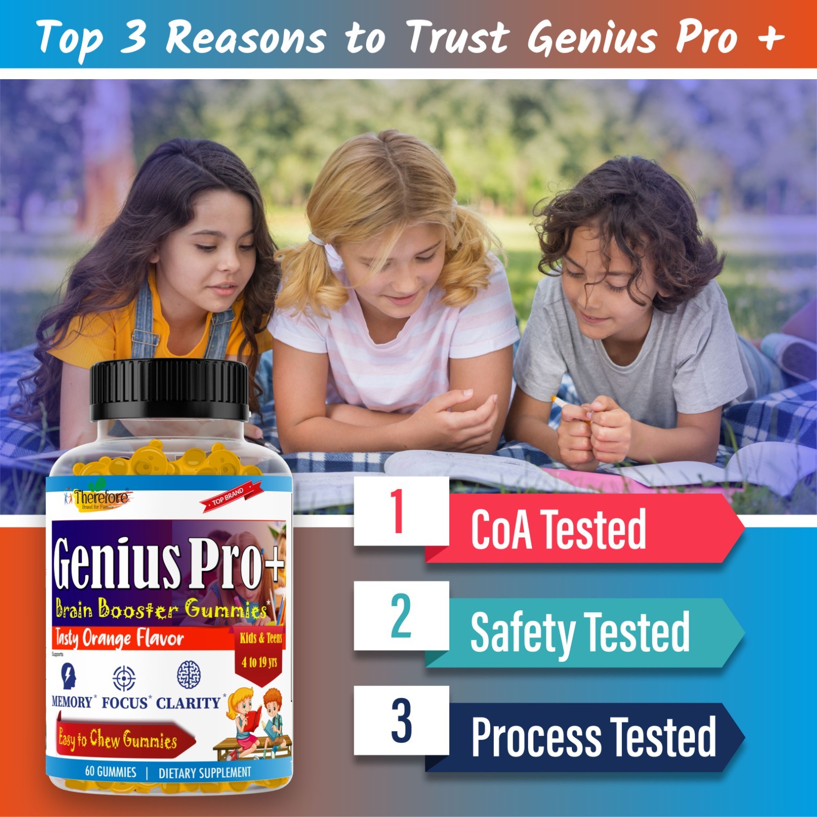 Brain Focus Gummy Vitamins for Kids, Memory Booster Omega 3,6,9, DHA & EPA 60 Ct