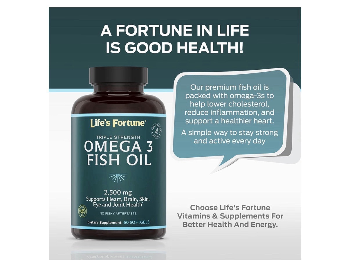 Life’s Fortune Omega 3 Fish Oil 2500 mg Heart Brain Skin Eye Joint Health 120sg