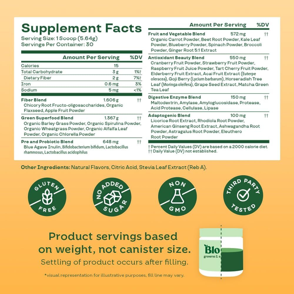 Bloom Greens Superfoods Powder 30 Servings Mango Flavor Gut Health Energy Boost