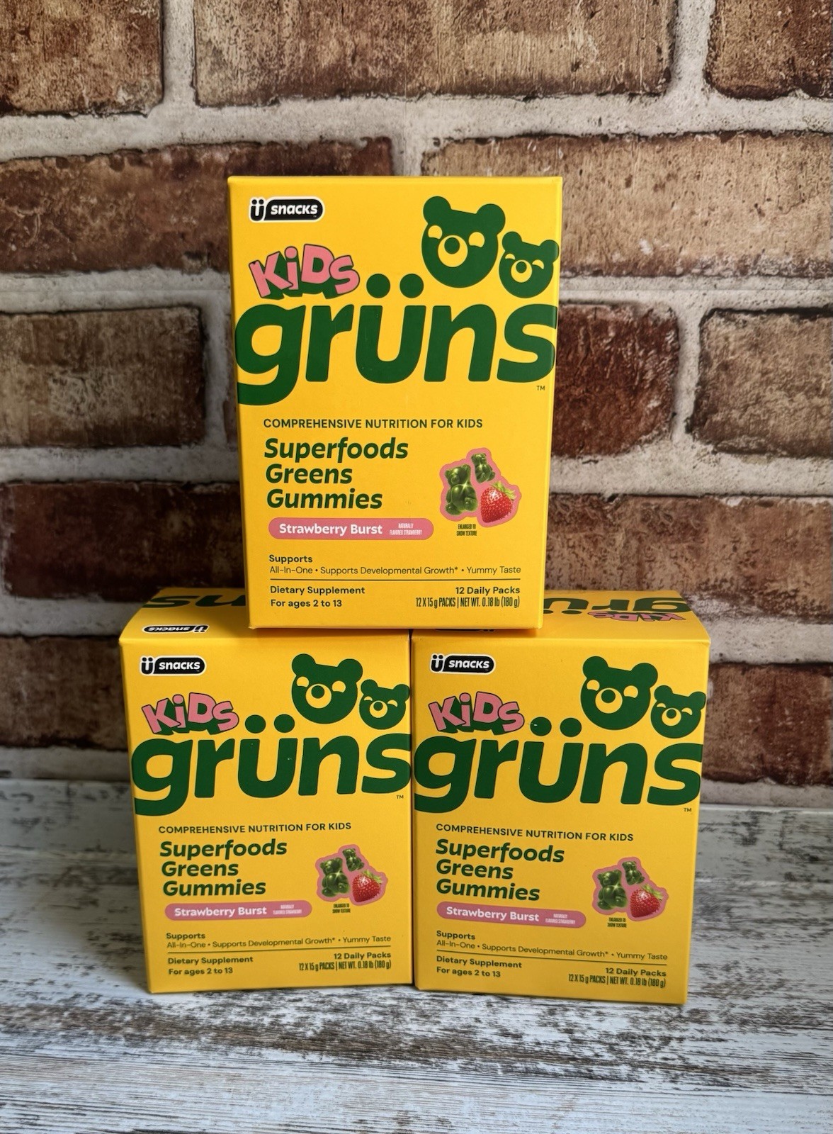 Ü Snacks Kids Superfoods Greens Gummies Strawberry Burst, Vegan, 12 Daily Packs