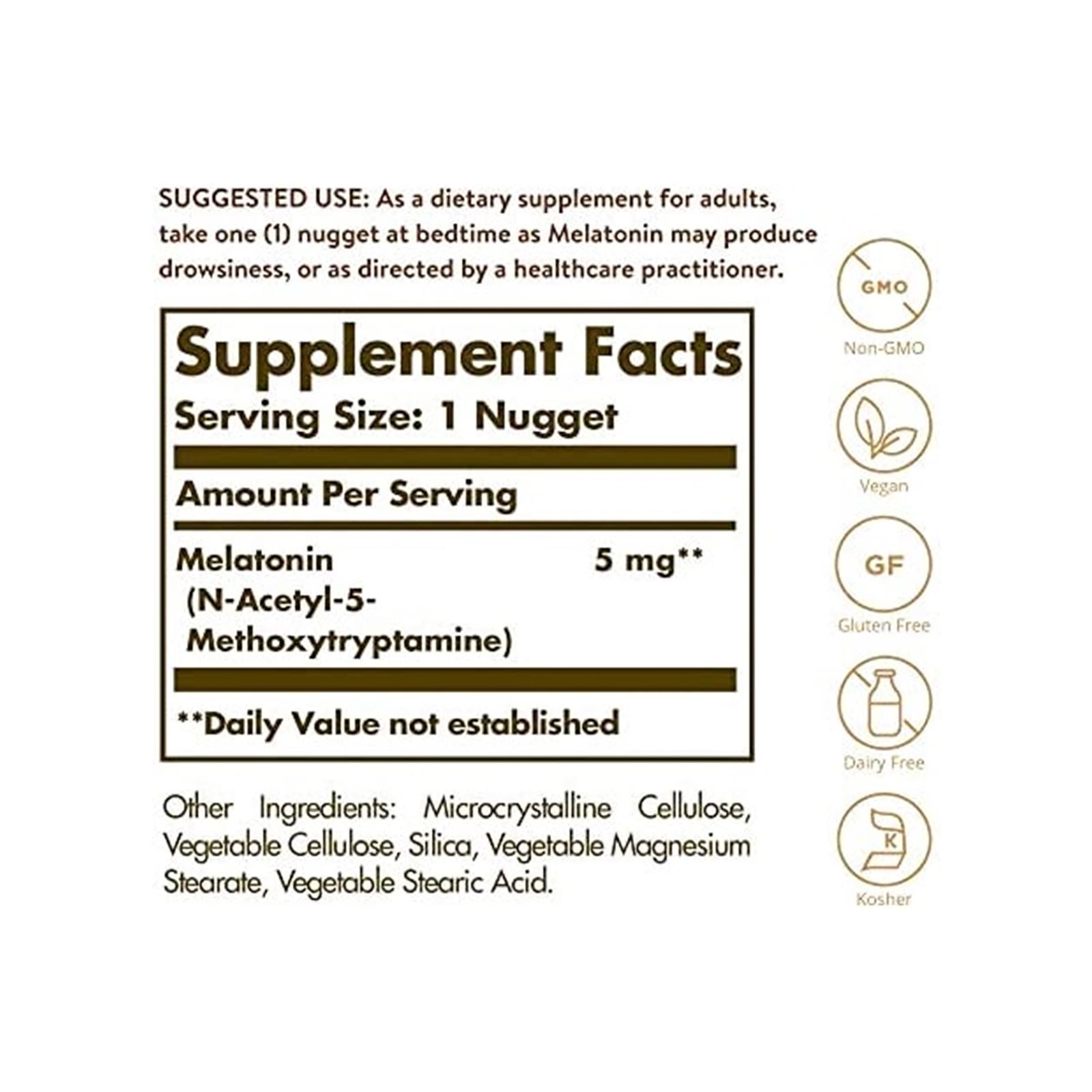 Solgar Melatonin 5 mg 60 Nuggets, Support Sleep and Relax