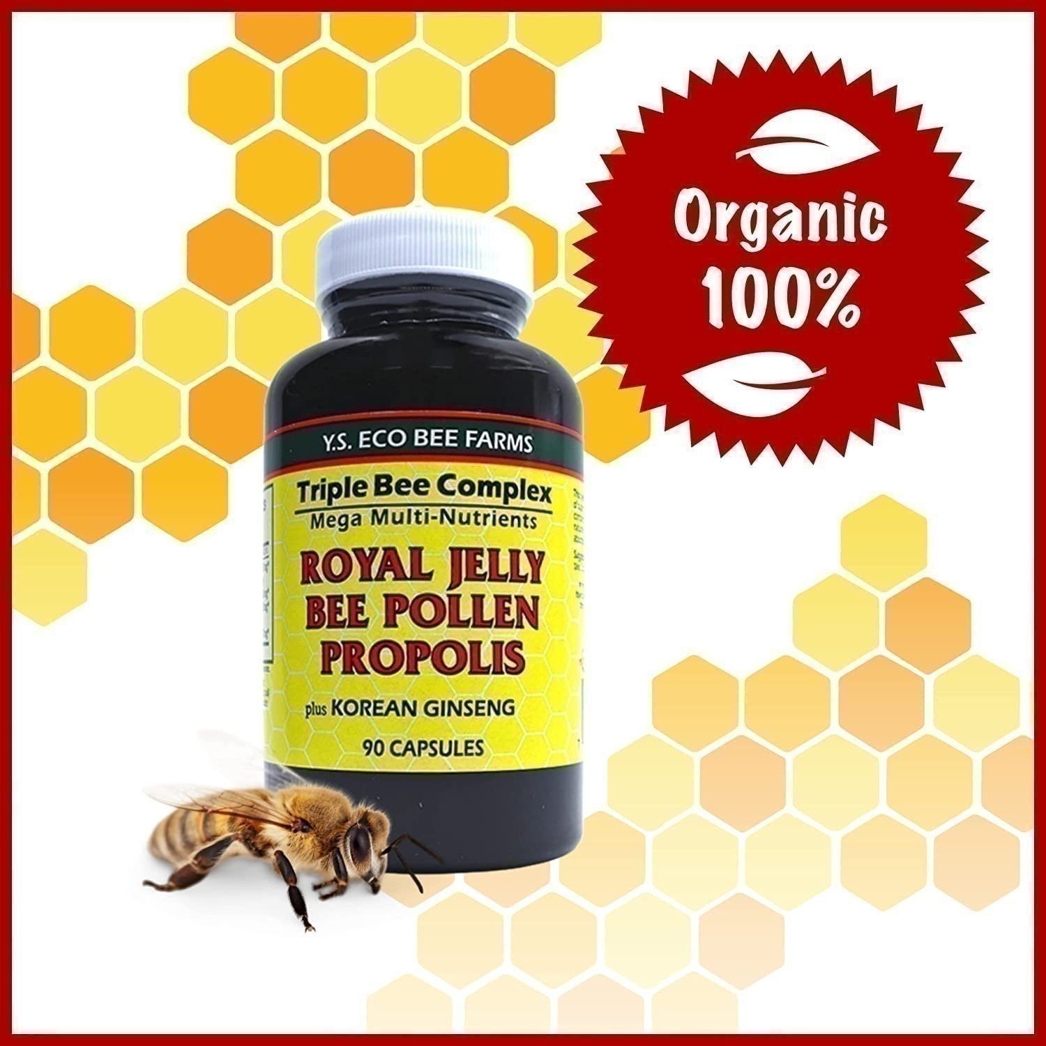 Y.S. Eco Bee Farms Royal Jelly Bee Pollen Propolis w/ Korean Ginseng – 90CT